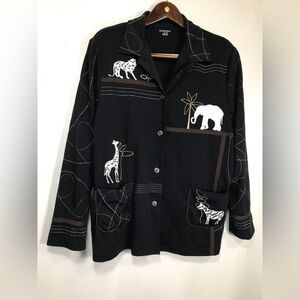 Allison Daley Jacket Womens Size Xl Black Animals Safari Giraffe Zebra